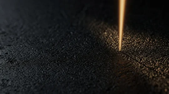 Métaphore visuelle d'un point focal lumineux attirant l'attention dans un environnement sombre, symbolisant l'attraction d'un titre optimisé.