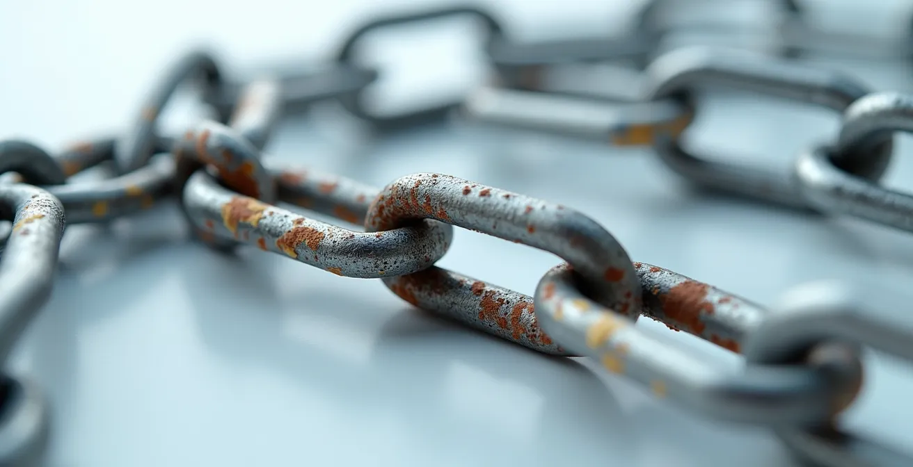 Analyse microscopique de liens représentés comme des chaînes avec différentes qualités de métal