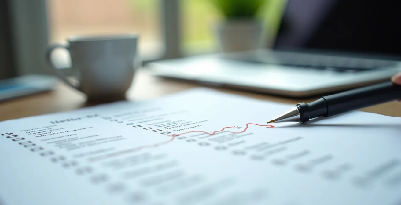 Vue macro détaillée de documents de transfert et checklist sur bureau