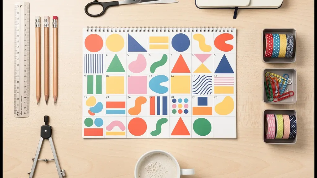 Bureau d'artisan avec calendrier mural et notes colorées pour planification