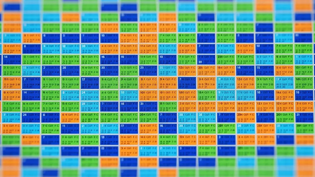 Vue macro d'un calendrier digital avec marqueurs colorés représentant des événements, sans texte lisible