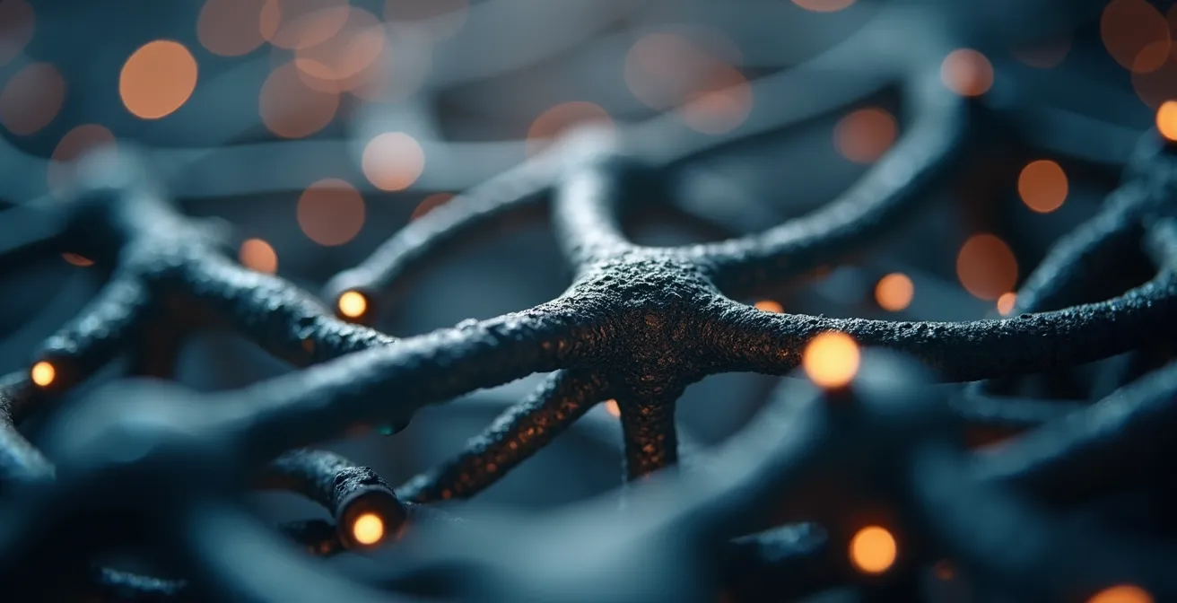 Gros plan macro sur des connexions de fils métalliques formant un réseau complexe et structuré